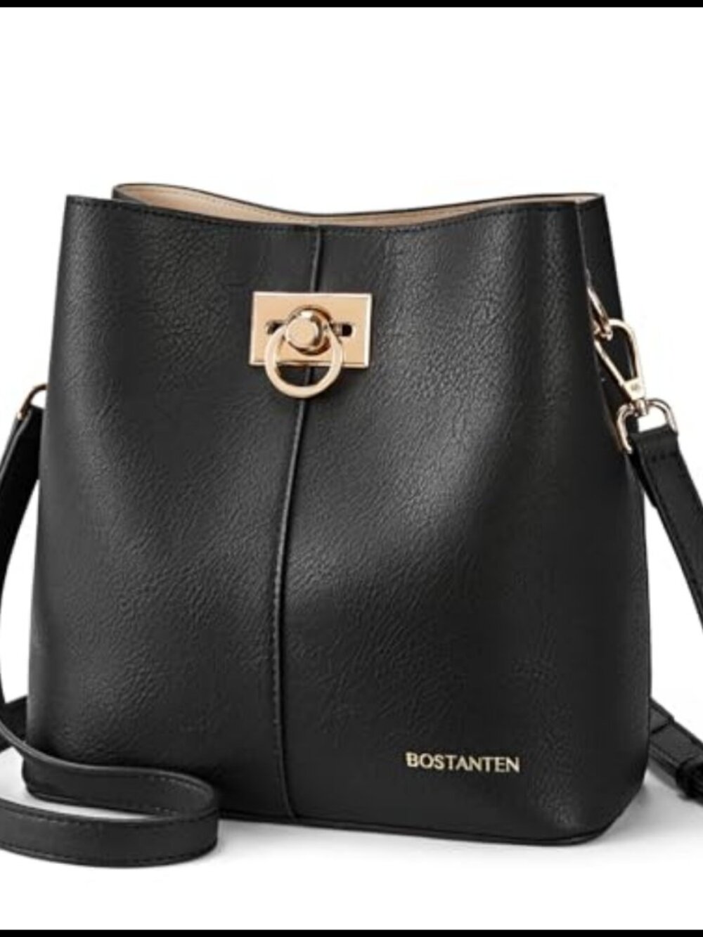 Vegan Leather Crossbody Bucket Bag Multi Pocket Adjustable Strap Shoulder Purse